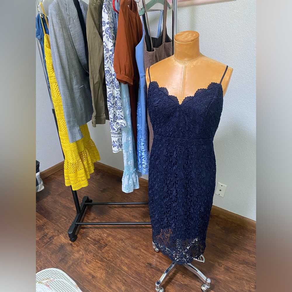 J Crew navy blue lace midi dress